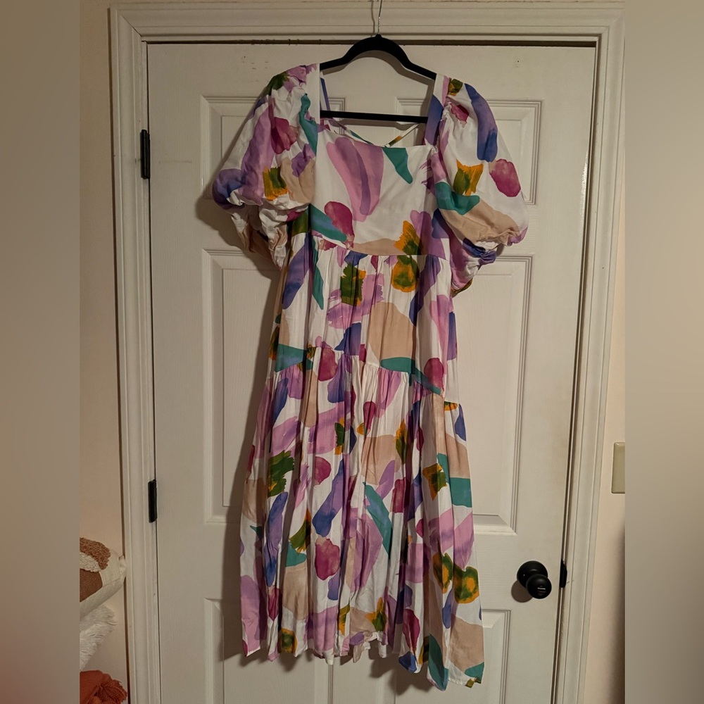 Colorful Puff Sleeve Dress